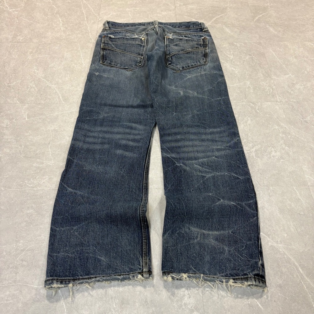 Decree Mens Straight Fit Distressed Denim Jeans Blue 31x30 Vintage Look 4445